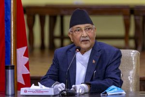 Prime Minister KP Sharma Oli addressing a meeting held to consult with specialists on COVID-19 pandemic, at his officail reidence in Baluwatawr, Kathmandu, on Wednesday, June 3, 2020. Photo: Rajan Kafle/PM's Secretariat
